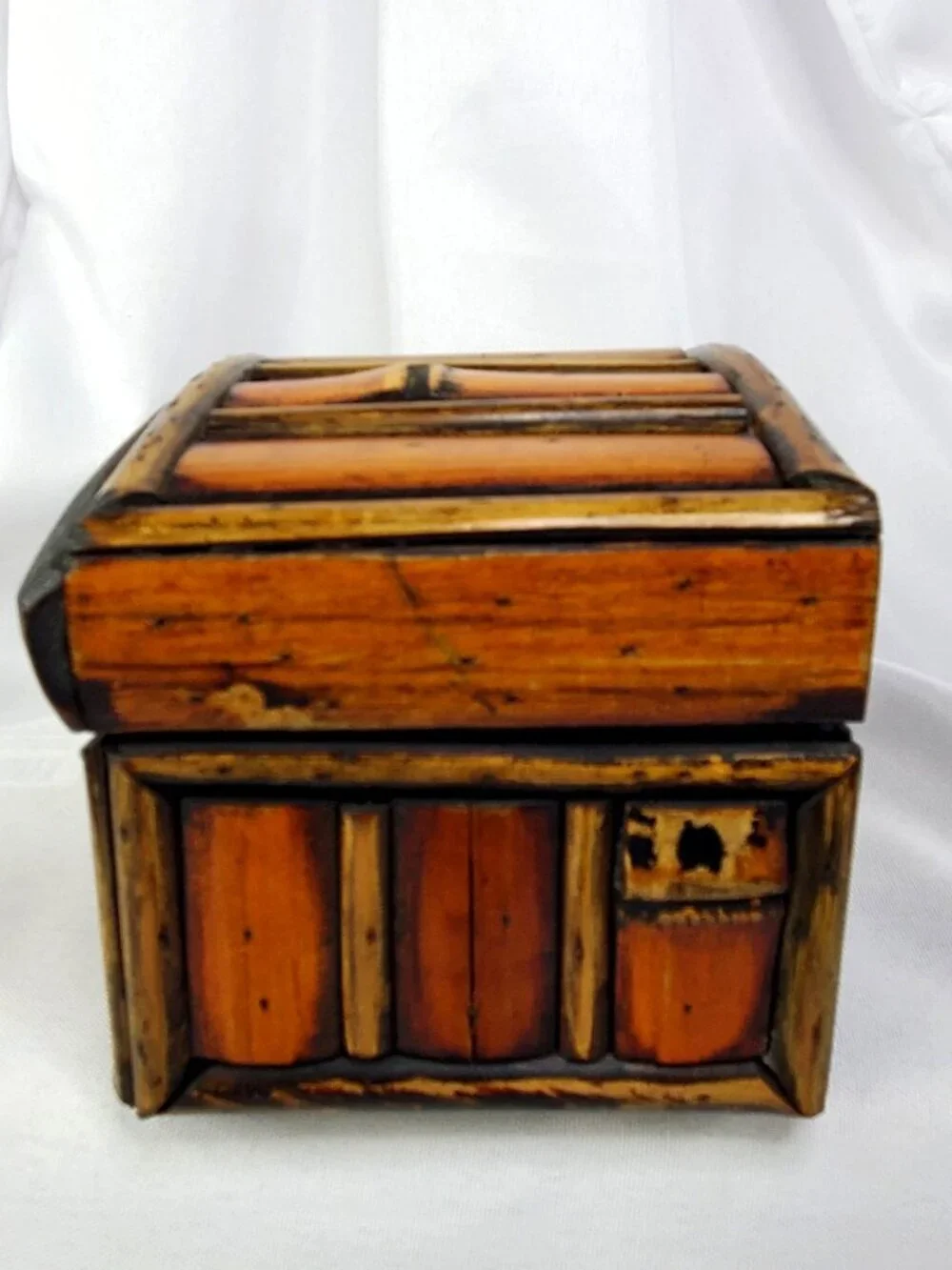 VTG Split Bamboo & Wood Jewelry Trinket Box Treasure Chest Hinged Lid Clasp